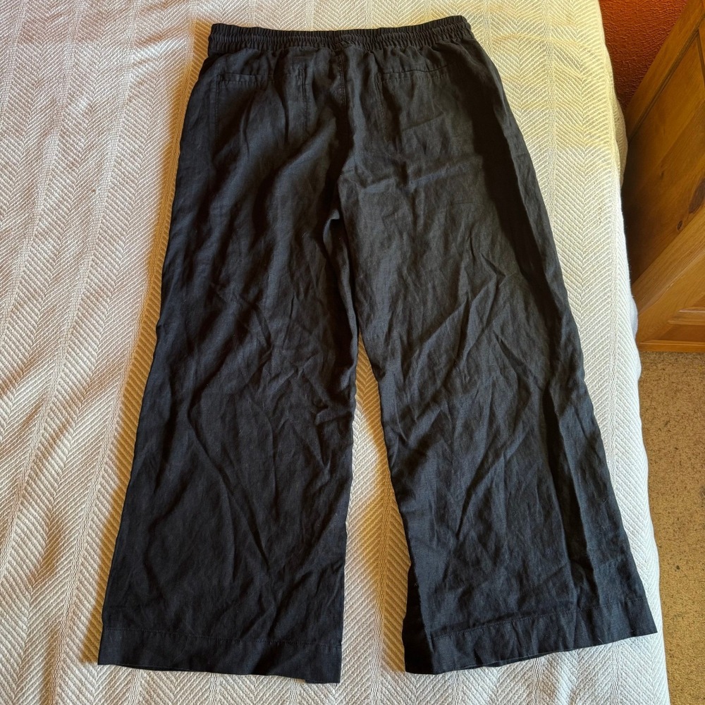 Athleta Retreat Linen Wide Leg Crop Pants Black Petite Large Hem Slits - Picture 4 of 10